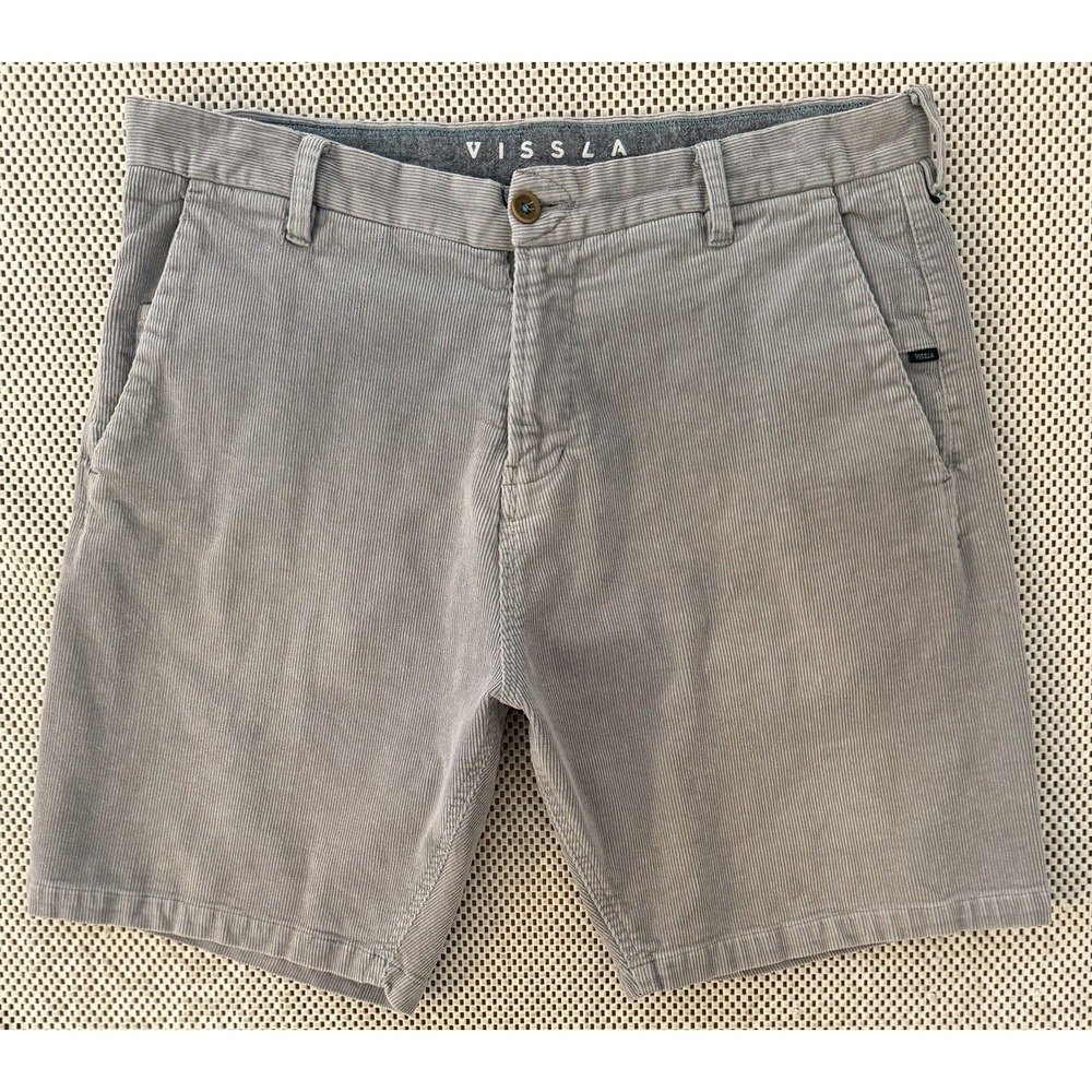 Vissla Mens Grey Corduroy 8 Inch Thin Whale Shorts Size 36 Surf Sand Street